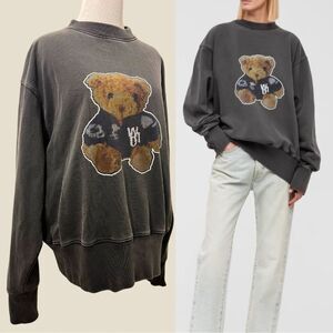 NWOT We11done Glow in the Dark Teddy Bear Sweatshirt Denim Jacket Charcoal XS